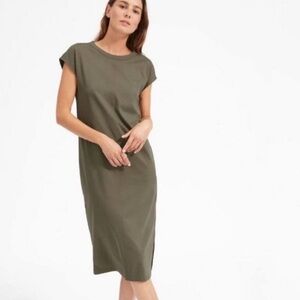 Everlane The Luxe Cotton Side-Slit Olive Tee Dress